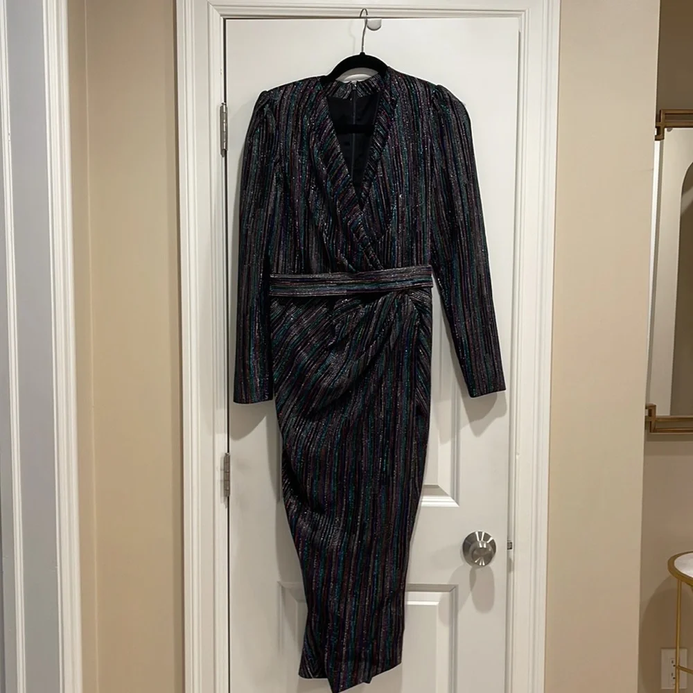 Rhea Costa evening metallic multicolored long sleeve dress